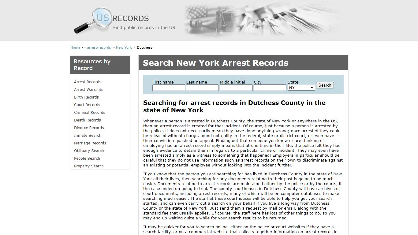 Search Arrest Records Dutchess New York | US Records